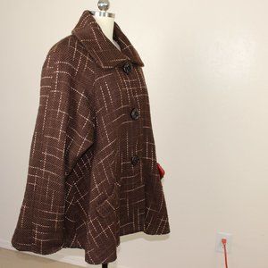 An Ren New York art-to-wear brown plaid swing coat with red lining